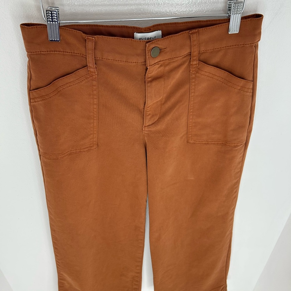 Evereve Pants Womens Size 28 Khaki Rust Crop Wide Leg Flared Stretch 30x26.5 - Picture 5 of 14